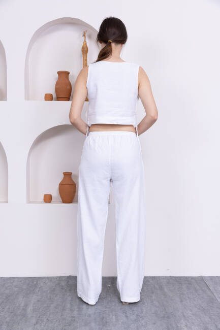 Kadın Beyaz Şort Pantolon Bluz 3'lü Takım | MSC244 - 4