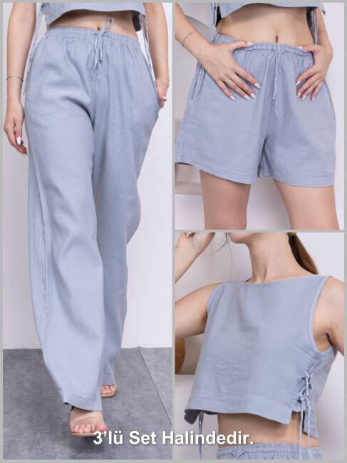 Kadın Gri Şort Pantolon Bluz 3'lü Takım | MSC244 - 3