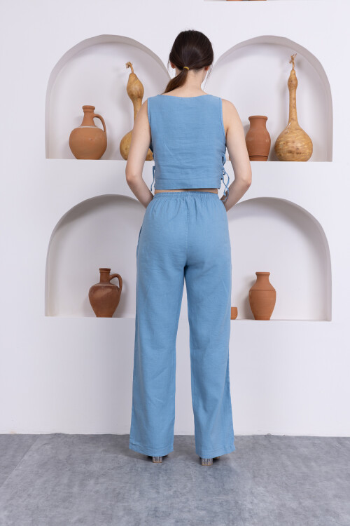 Kadın Mavi Şort Pantolon Bluz 3'lü Takım | MSC244 - 4