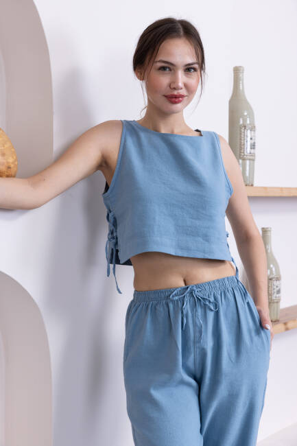 Kadın Mavi Şort Pantolon Bluz 3'lü Takım | MSC244 - 8