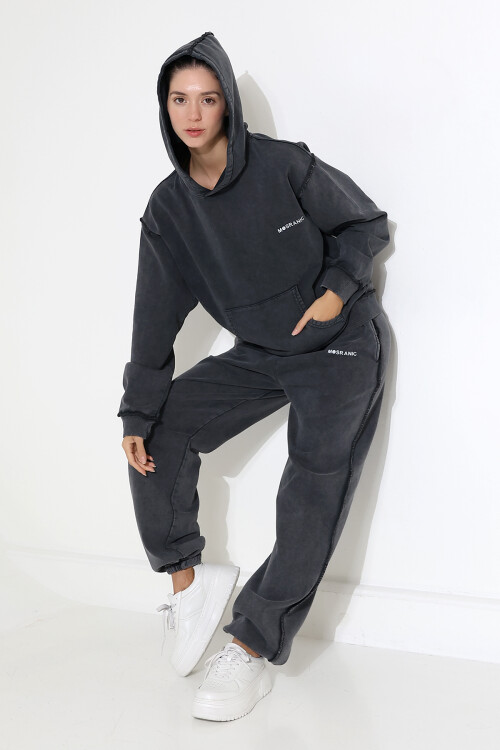 Kadın Soft Siyah Kapüşonlu Sweatshirt | MSC313üst - 4