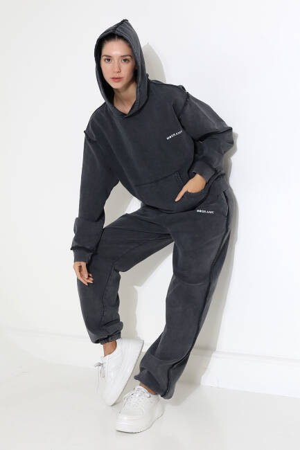 Kadın Soft Siyah Kapüşonlu Sweatshirt | MSC313üst - 4