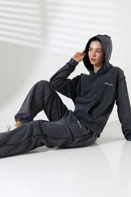 Kadın Soft Siyah Kapüşonlu Sweatshirt | MSC313üst - 5