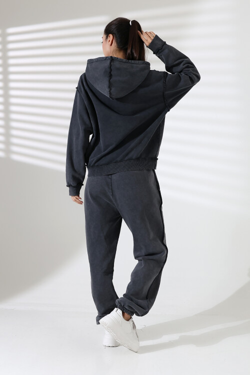 Kadın Soft Siyah Kapüşonlu Sweatshirt | MSC313üst - 2