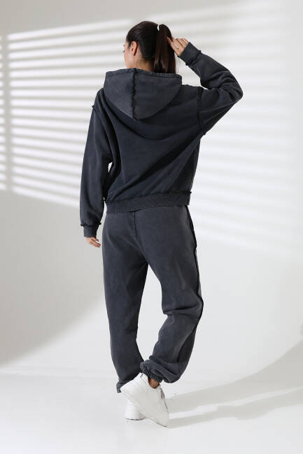 Kadın Soft Siyah Kapüşonlu Sweatshirt | MSC313üst - 2